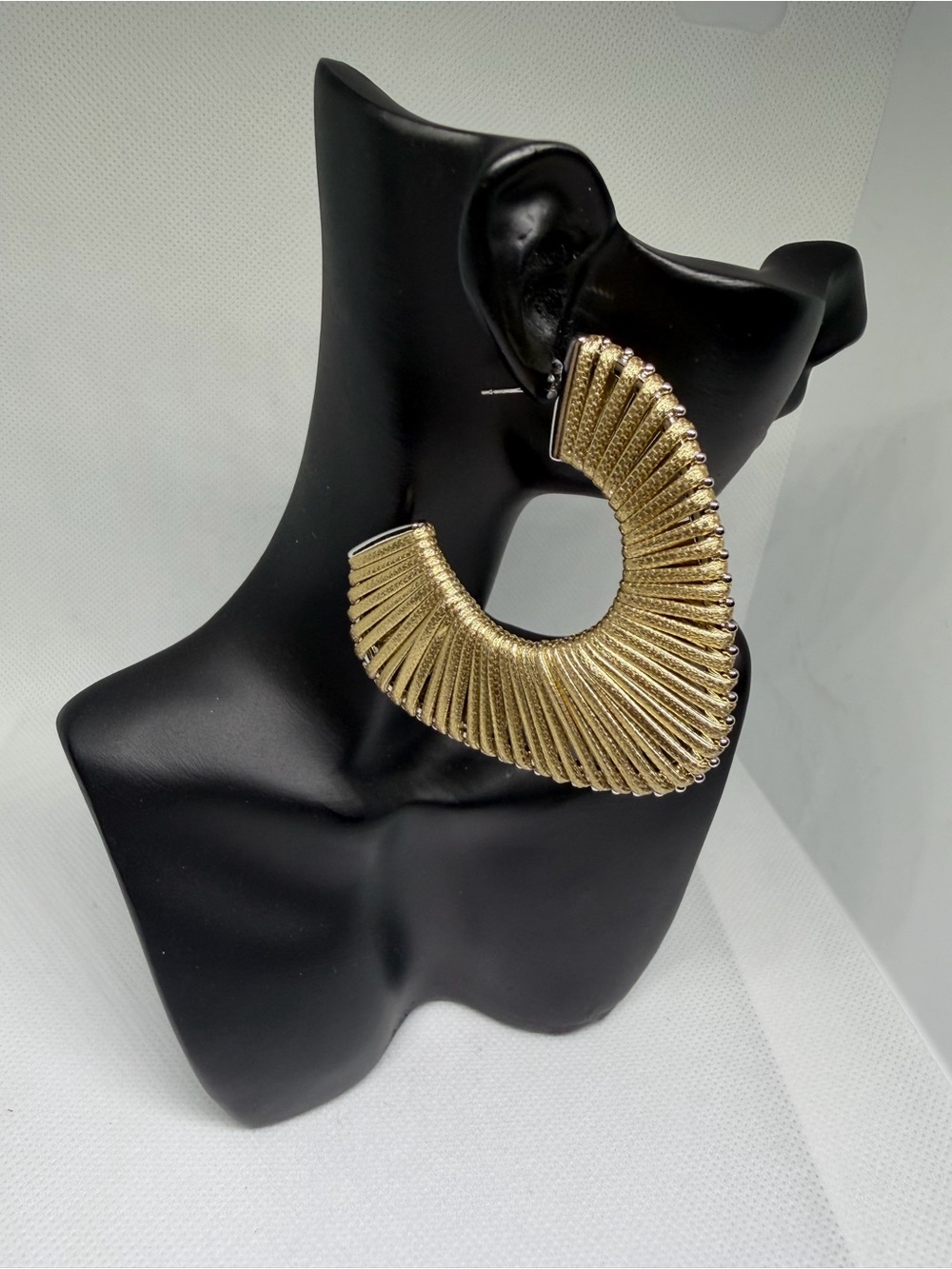 Gold Textured Fan Hoop Earrings - Women Jewelry